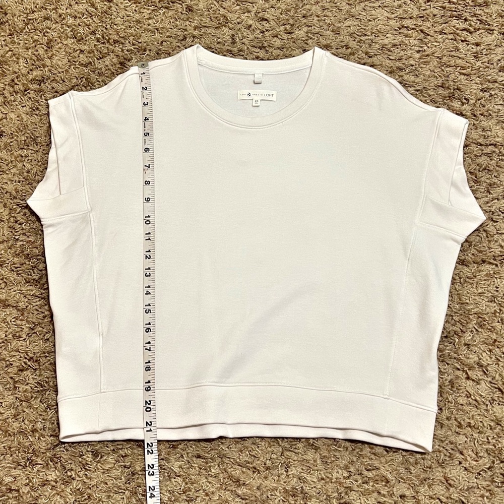 [Lou & Grey] Cream Dolman Crop Fleece Top Oversized Casual Crewneck Size XSmall - Picture 7 of 8